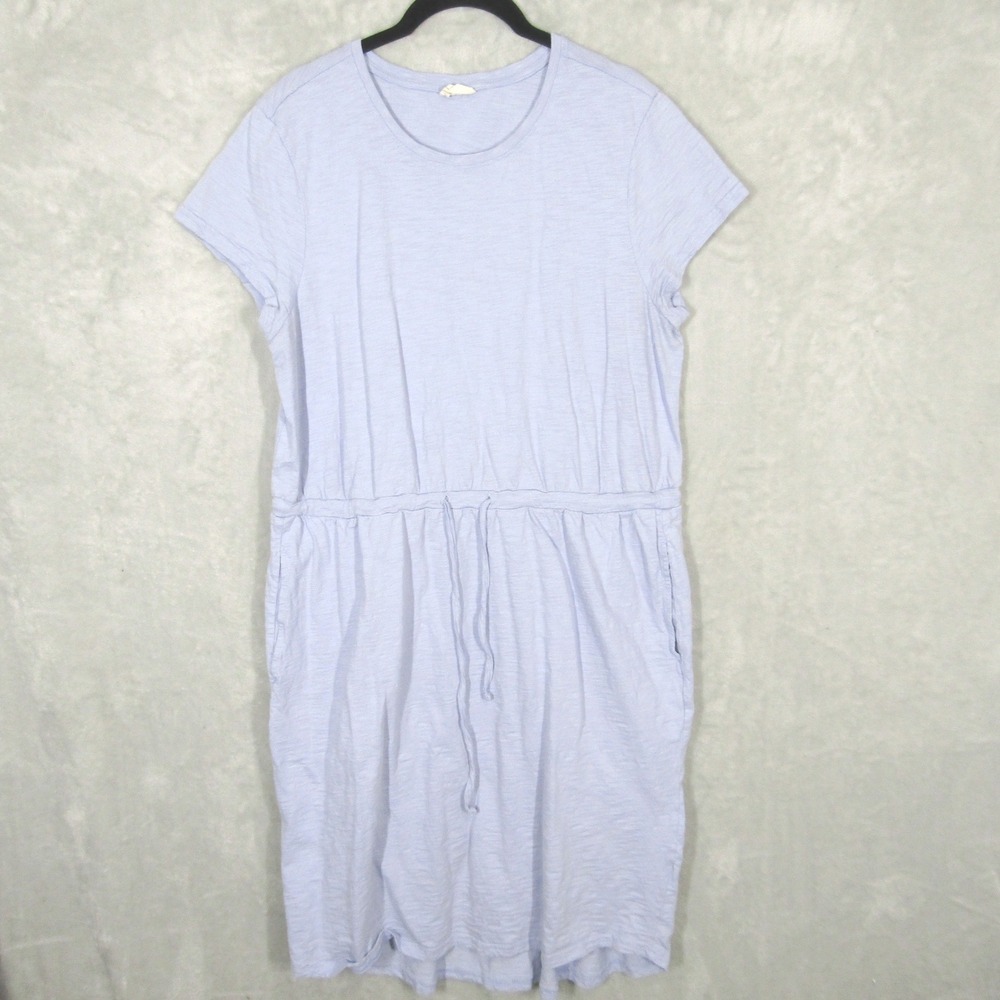 Pact Womens Shirt Dress Blue Large Organic Cotton Short Sleeve Drawstring Waist